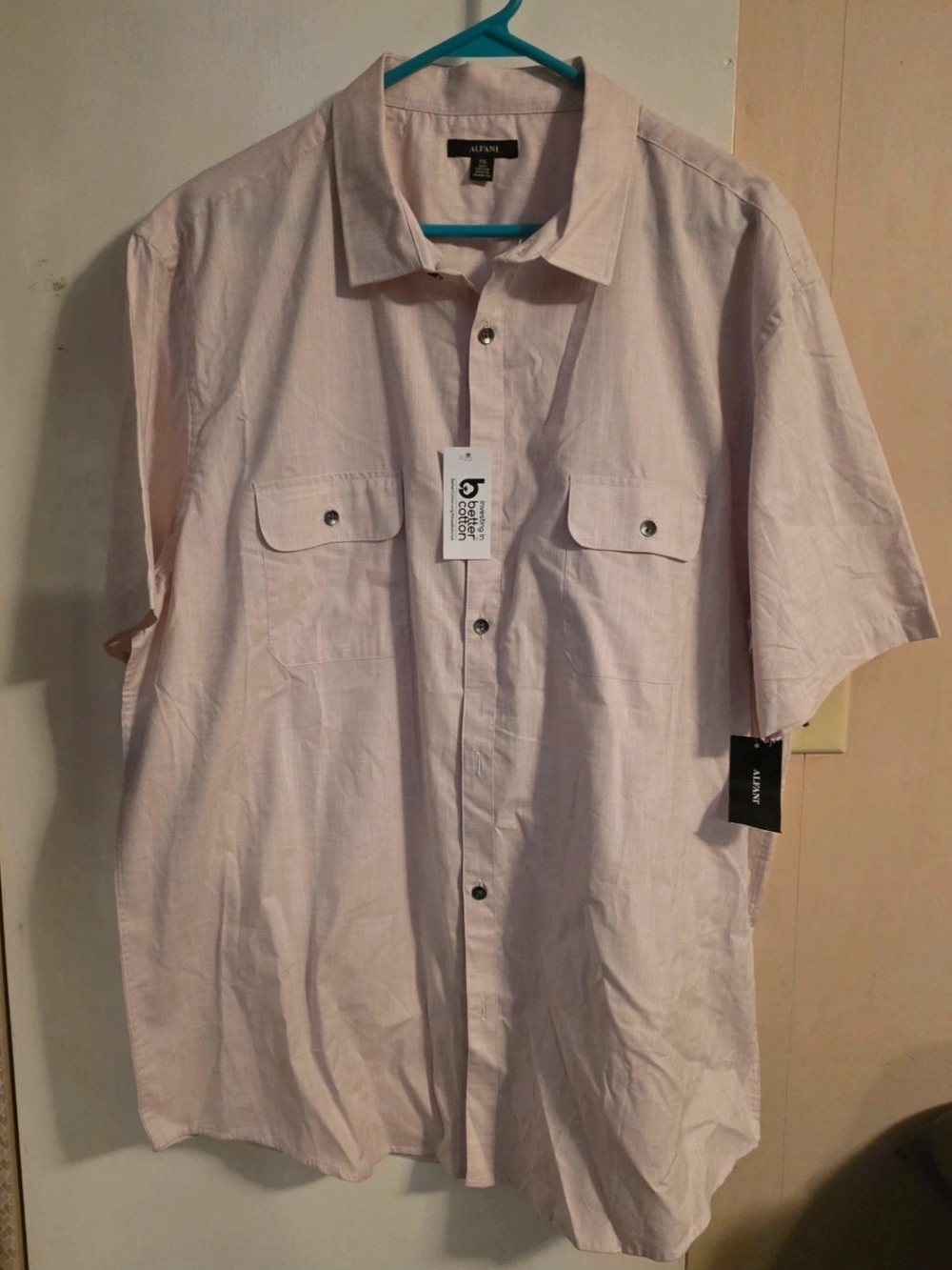 Alfani Pale Pink Short Sleeve Button-Down Shirt
